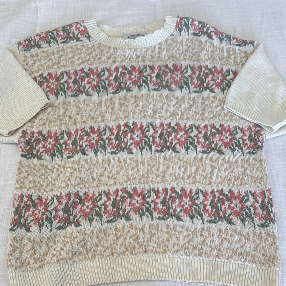 The Villager Vintage Floral Patterned Cream Sweater